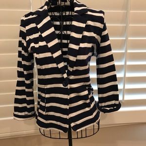 Caslon Navy & White Striped Knit Blazer Petite XS